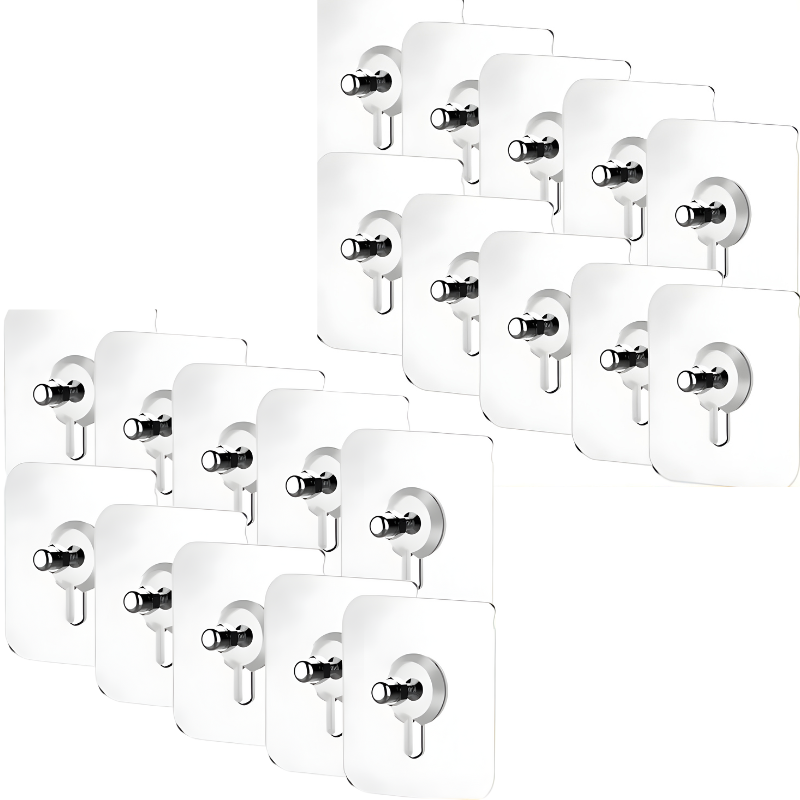 GlideHold® TransparentHook: Ekstra Stærk Gennemsigtig Vægkrog - Uden Boring