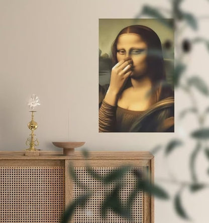 Mona Lisa lærredskunst – holder sig for næsen (Uden ramme)