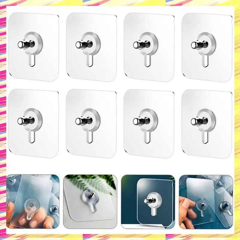 GlideHold® TransparentHook: Ekstra Stærk Gennemsigtig Vægkrog - Uden Boring