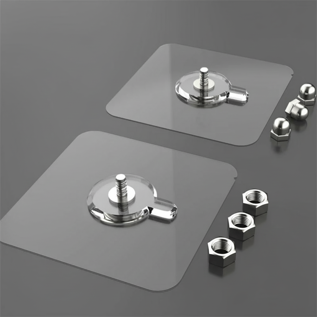 GlideHold® TransparentHook: Ekstra Stærk Gennemsigtig Vægkrog - Uden Boring