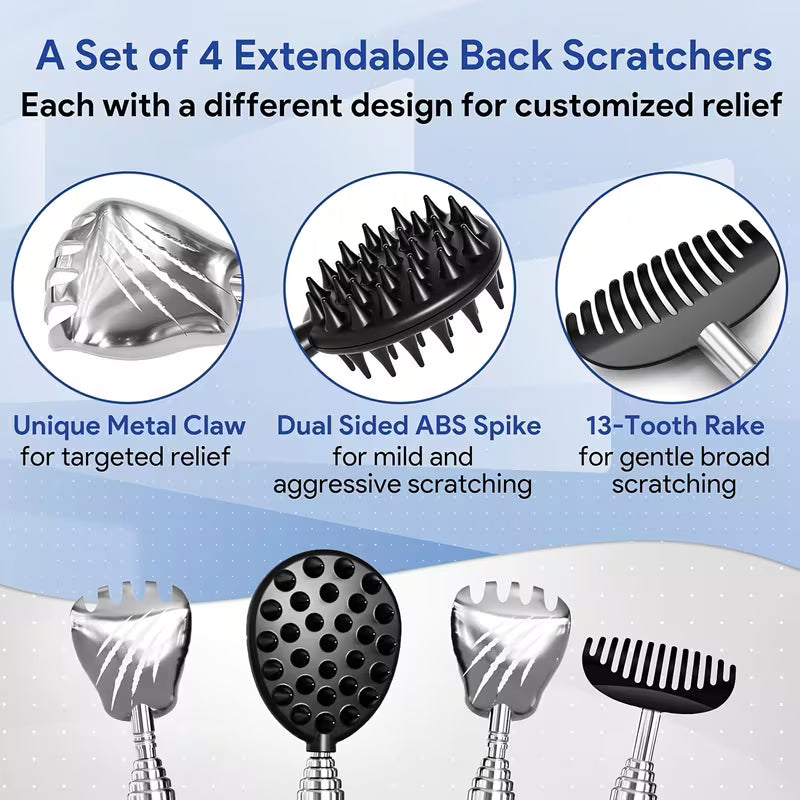 4-in-1 Back Scratcher with Telescoping Pole & Multi- Design