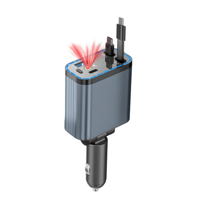 ✨Lynhurtig 4-i-1 Biloplader 90W – med Optrækkelige Kabler & Hyggeligt Stjernelys 🚗🌌