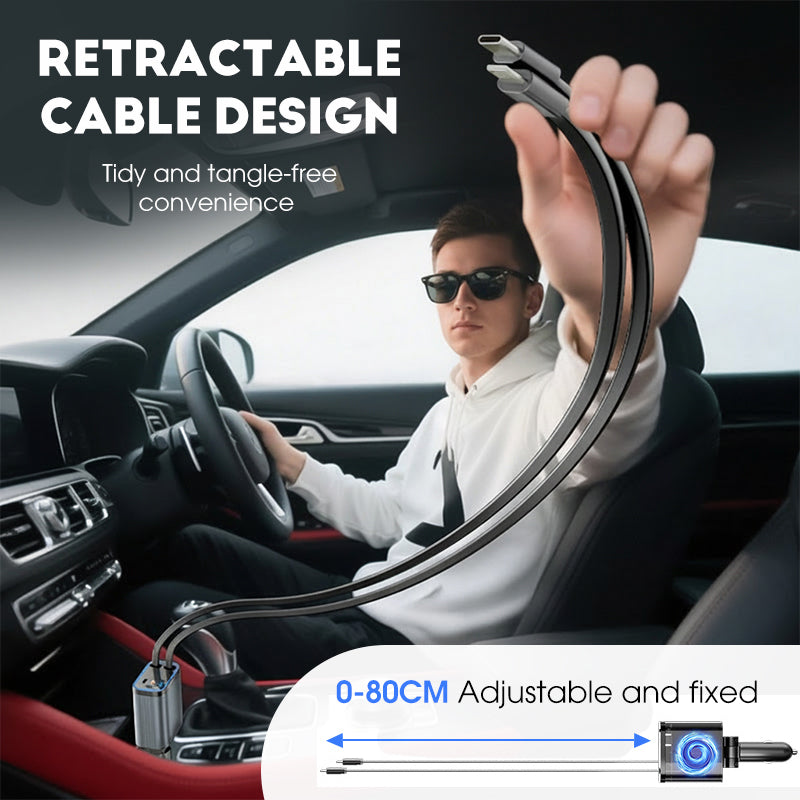 ✨Lynhurtig 4-i-1 Biloplader 90W – med Optrækkelige Kabler & Hyggeligt Stjernelys 🚗🌌