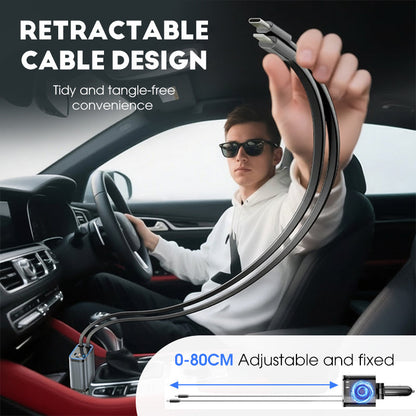 ✨Lynhurtig 4-i-1 Biloplader 90W – med Optrækkelige Kabler & Hyggeligt Stjernelys 🚗🌌