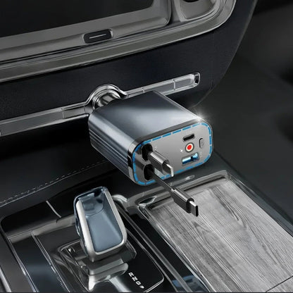 ✨Lynhurtig 4-i-1 Biloplader 90W – med Optrækkelige Kabler & Hyggeligt Stjernelys 🚗🌌